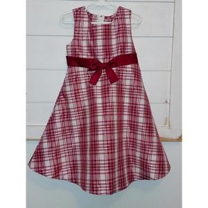 Girls Bonnie Jean Size 5 Burgundy Plaid Sleeveless Lined Holiday Party Dress